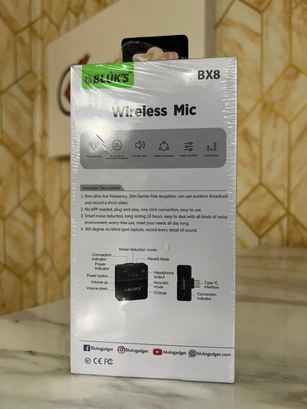 BLUKS BX8 WIRELESS MIC | Dual Wireless Lavalier Microphone | Noise Cancellation | Ultra Low Latency | Charging Case and Dual Mics | Plug & Play Compatible with iPhone & Android Devices